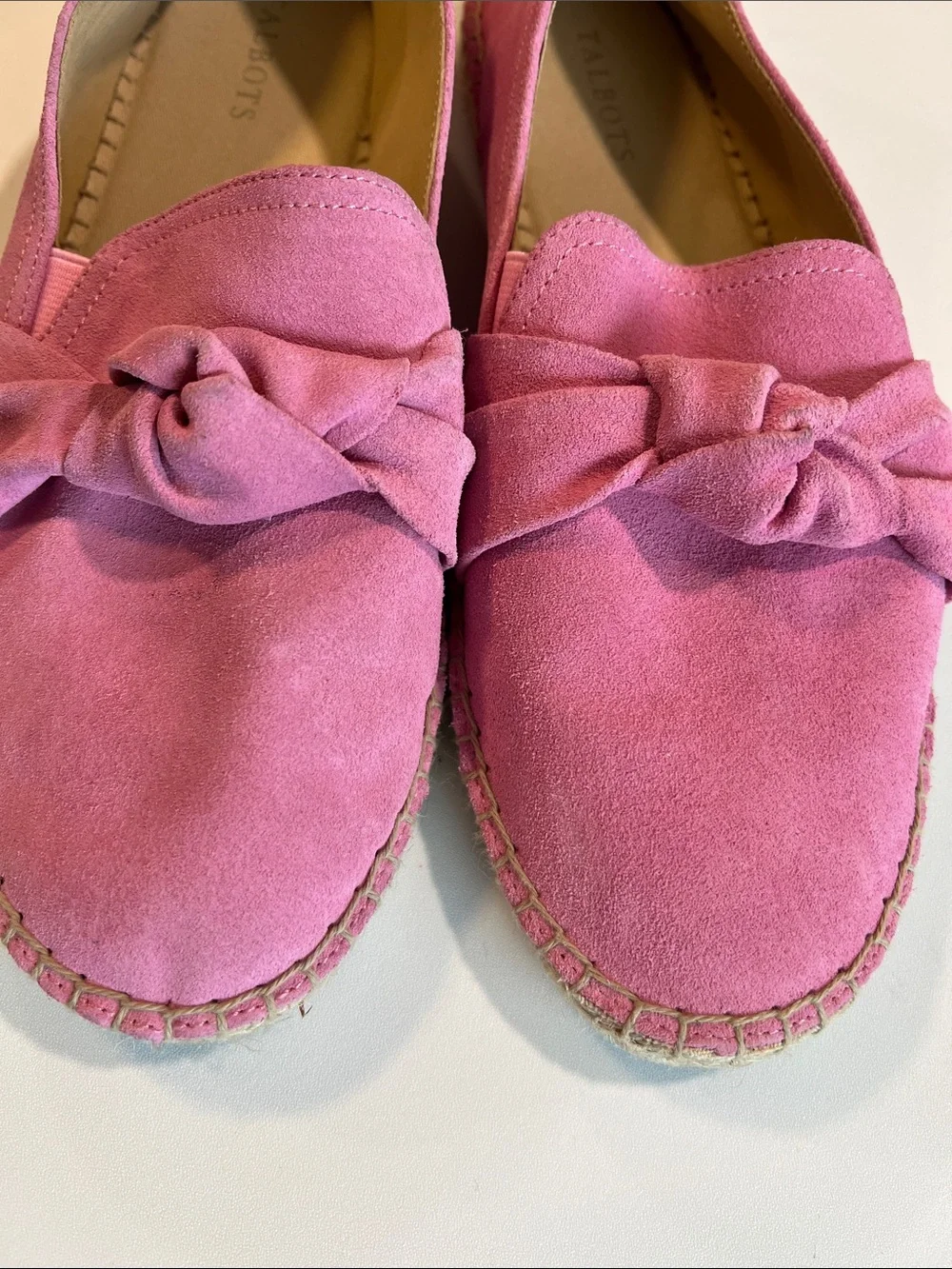 Talbots - 10, Pink Suede Knot Espadrille Loafers, slip on, flats, classic